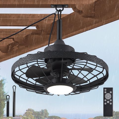 Lediary 20" Outdoor Ceiling Fans With Lights And Remote Control ... in Outdoor Ceiling Fan With App Remote Control